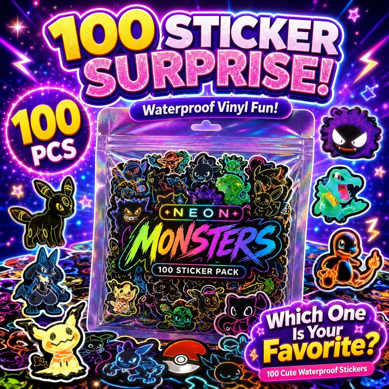100 adesivi Pokémon neon imper - Wall Sticker recensione e prezzo